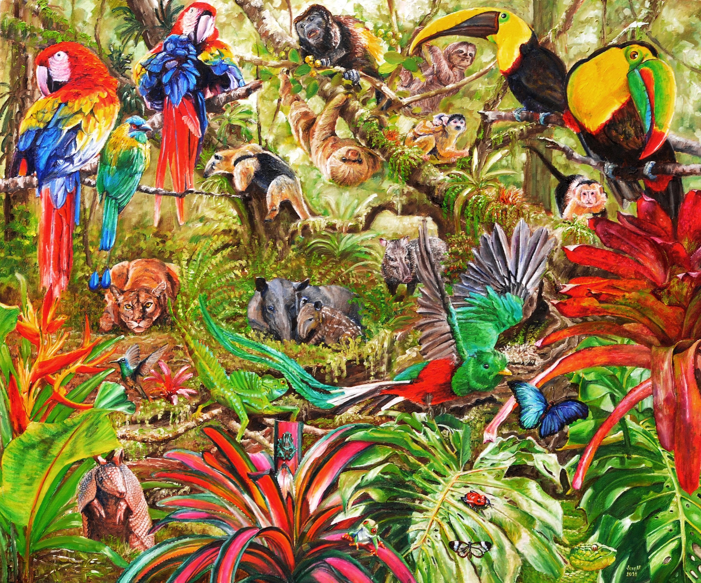 Meso American fauna and flora | Oil paint on linen | Year: 2021 | Dimensions: 100x120cm