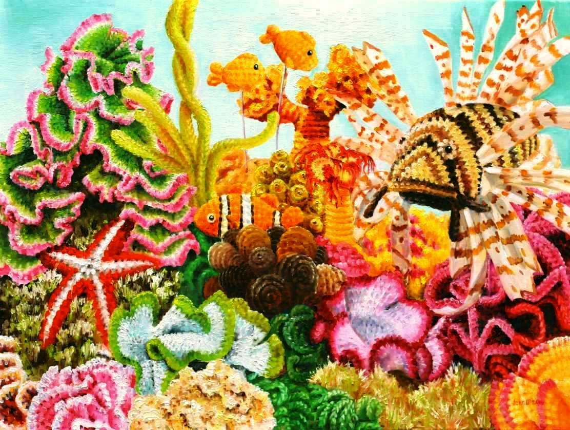 Crocheted coral reef | Oil paint on linen | Year: 2014 | Dimensions: 60x80cm
